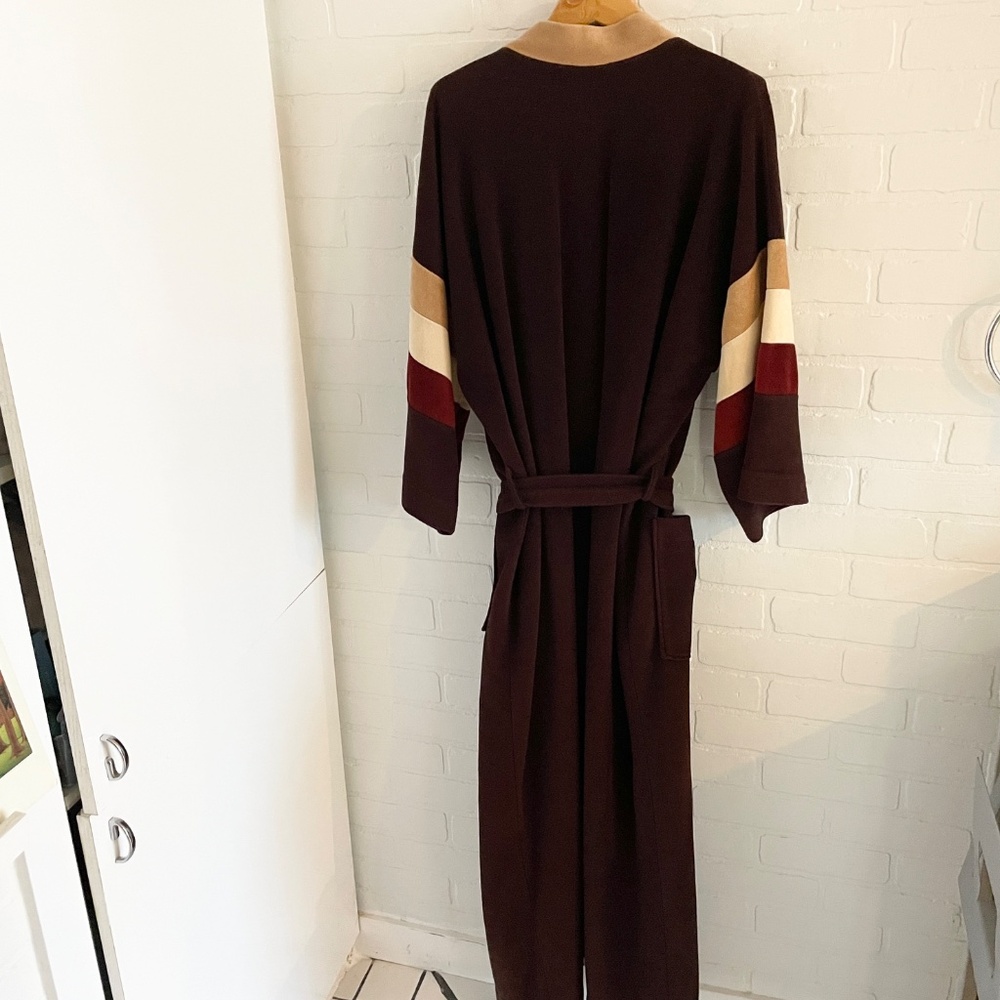 Vintage 70s Men’s (or unisex) Robe Velvet Mod Blokecore Brown Earthy tones OS - Picture 11 of 13